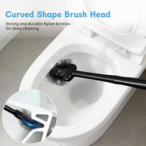 Sellemer Toilet Brush and Plunger Set, Curved Head for Deep Cleaning, Black - color: Black