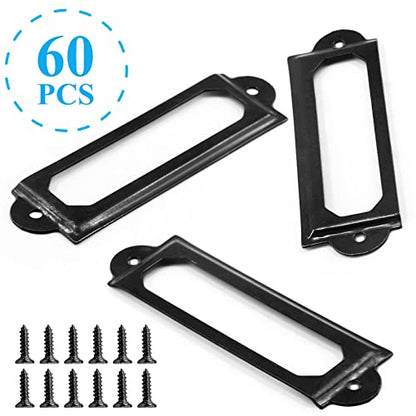 Metal Label Holder, 60mm x 17mm, File Drawer Label Frames, 60pcs - color: Black, size: 60mm x 17mm