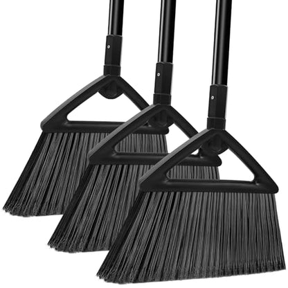 Heavy Duty Commercial Broom, 3 Pack Upgraded Angle Brooms for Sweeping Outdoor and Indoor, Perfect Black Brooms of House, Kitchen, Garage, Courtyard, Concrete - size: 3 * Black