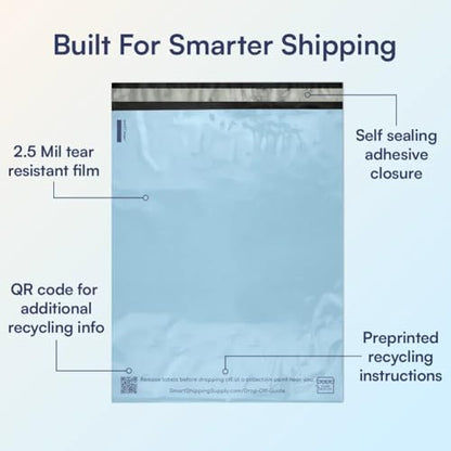300 Count, 10x13 inch 100% Recycled Poly Mailers Eco Friendly Packaging Envelopes Supplies Mailing Bags 2.5 Mil Thick - SMART Mailer - size: 10"x13" (300 Mailers)