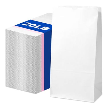 Fit Meal Prep 500 Pack 20 lb Large White Paper Bags, 16 x 8 x 5.5” Durable Blank Paper Bags Bulk for Packing, Delivery, Take Out, Grocery, Retail Shopping, Premium Big Size Sacks for Shopping - style: White-500 Pack