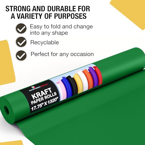 Crown Display Emerald Green Kraft Paper Roll - 17.75" X 1320" (110' Ft) - Perfect for Shipping & Packing - Craft Supplies - color: Emerald Green, size: 17.75" x 1320"
