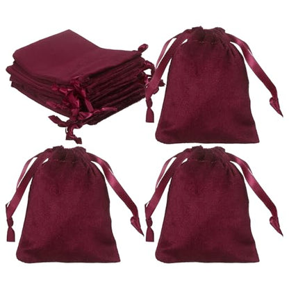 uxcell 20pcs Velvet Drawstring Bags 3.2"x3.9" Small Jewelry Pouches - color: Burgundy, size: 3.2" x 3.9"