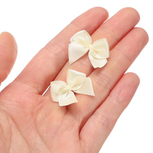 MECCANIXITY Mini Ribbon Bow 1" Mini Fabric Flower Bows Beige 150Pcs - color: Beige