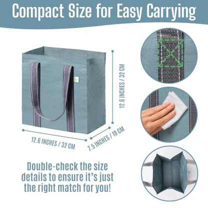 VENO 2/4 Pack Compact Reusable Grocery Shopping Bags with Hard Bottom - color: Light Blue