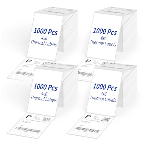 4" x 6" Direct Thermal Labels, 4000 Fanfold Shipping Labels with Perforated Line for Zebra & Rollo Printer, Thermal Printer Label 4x6, Permanent Adhesive - color: White-4000 Labels