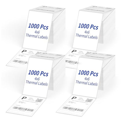 4" x 6" Direct Thermal Labels, 4000 Fanfold Shipping Labels with Perforated Line for Zebra & Rollo Printer, Thermal Printer Label 4x6, Permanent Adhesive - color: White-4000 Labels