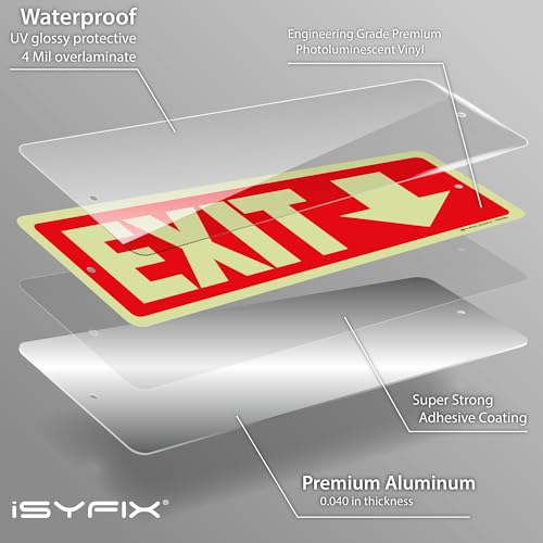 iSYFIX Exit Signs with Down Arrow, 12x4 Inch, 2 Pack - color: Metal Down Glow, size: 2 Pk 12x4