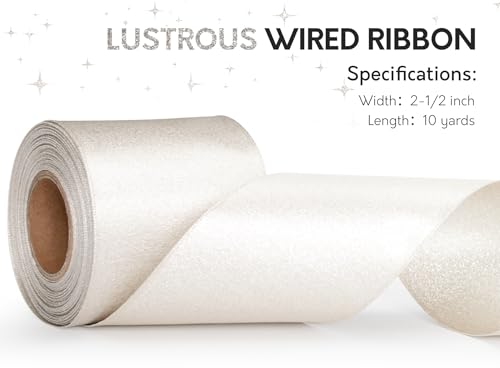 Keypan Champagne Satin Ribbon Wired Silver Glitter 2-1/2 Inch x 10 Yards - color: Glitter Champagne, size: 2-1/2"