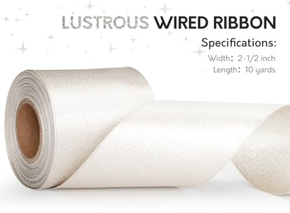 Keypan Champagne Satin Ribbon Wired Silver Glitter 2-1/2 Inch x 10 Yards - color: Glitter Champagne, size: 2-1/2"