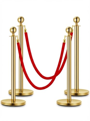 Red Carpet Ropes and Poles 4 Gold Stanchion Posts + 2 Red Velvet Ropes - size: 4 Post I 2 Rope