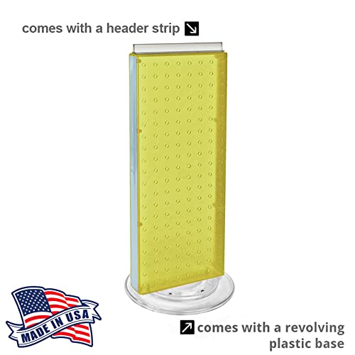Azar Displays 700508-YEL-4C16 8-Inch W by 20-Inch H Revolving Black Pegboard Counter Display with 16-Pack of 4 inch Locking Hooks, Yellow - color: Yellow, style: Pegboard + Hooks