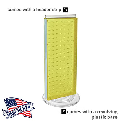 Azar Displays 700508-YEL-4C16 8-Inch W by 20-Inch H Revolving Black Pegboard Counter Display with 16-Pack of 4 inch Locking Hooks, Yellow - color: Yellow, style: Pegboard + Hooks