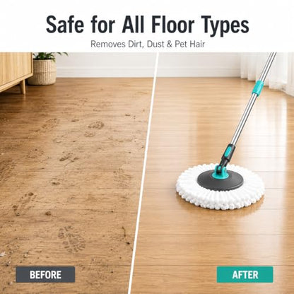 Lambert Home Spin Mop and Bucket Set with Wringer, Hands-Free Self-Wringing Floor Mop, 2 Washable Microfiber Mop Heads, 42.1-50 in Adjustable Stainless Steel Handle, Gray Blue