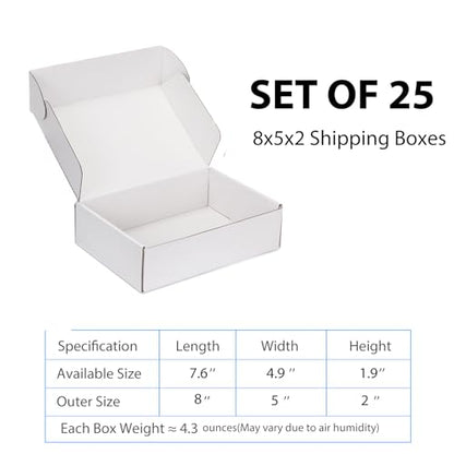 8x5x2 White Shipping Boxes for Small Business, Packing, 25 Pack - color: White, size: 8x5x2 Inch