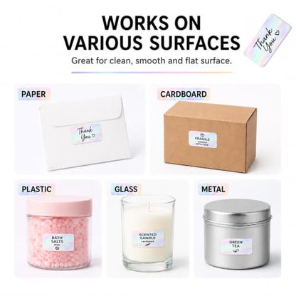 Holographic Pink Thermal Labels 1 × 2 Inch Vinyl Stickers 300 PCS - color: Holographic Pink, size: 1 × 2 Inch