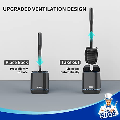 MR.SIGA Toilet Bowl Brush and Holder, Wall Mounted Toilet Brush, Black - color: Black, size: 4.8"L x 3.1"W x 15.7"H
