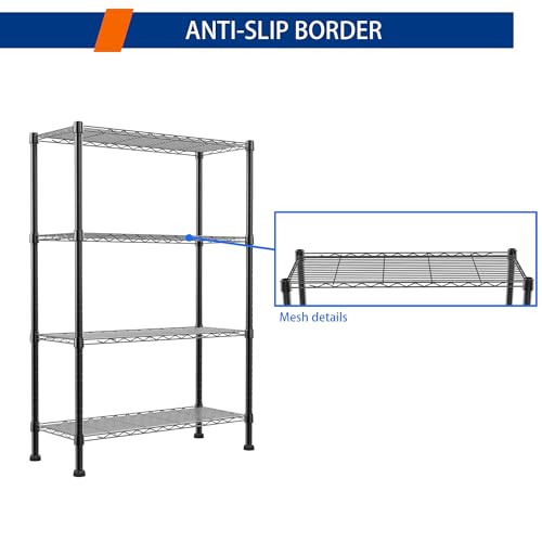 REGILLER 4-Wire Shelving Metal Storage Rack Adjustable Shelves,Standing Storage Shelf Units for Laundry Bathroom Kitchen Pantry Closet(Black,14.1" D x 30" W x 54" H) - size: 4tier 14.1"D x 30"W x 54"H Without Wheel