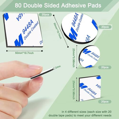Double Sided Adhesive Pads, 80 Pcs 2mm Double Dided Tape Waterproof Mounting Tape for Home Décor & DIY Art Crafts Supplies Strong Pad Mounting Adhesive (Not for Foam Panels) (THK: 2mm)