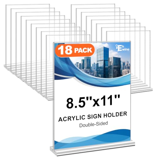 EHWINE Acrylic Sign Holder 8.5 x 11, 18 Pack Double-Sided Stand up Table Top Sign Holders, Clear Acrylic Picture Frame Menu Flyer Paper Holder Display Stand for Office Business Store Wedding Party - size: 18 Pack 8.5x11 Inch