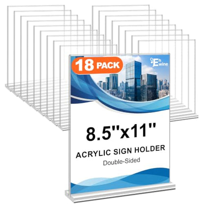 EHWINE Acrylic Sign Holder 8.5 x 11, 18 Pack Double-Sided Stand up Table Top Sign Holders, Clear Acrylic Picture Frame Menu Flyer Paper Holder Display Stand for Office Business Store Wedding Party - size: 18 Pack 8.5x11 Inch