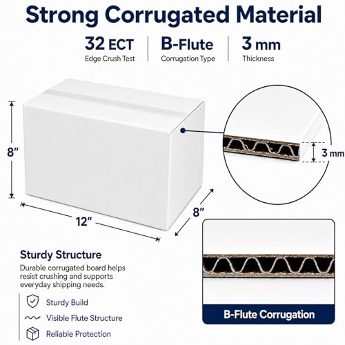 12x8x6 White Shipping Boxes, 25 Pack - size: 12x8x8 Inch