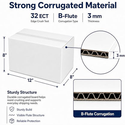 12x8x6 White Shipping Boxes, 25 Pack - size: 12x8x8 Inch