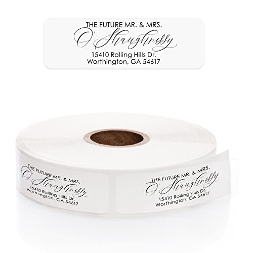 Future Mr and Mrs Clear Rolled Address Labels / 250 Personalized Return Address Labels/Designer Address Stickers in Elegant Plastic Dispenser - size: 250 Labels, style: The Future – Clear