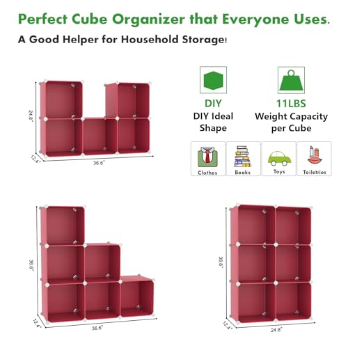 C&AHOME 6-Cube Storage Organizer Cube Shelf Closet Storage Bookcase, Red - color: Red