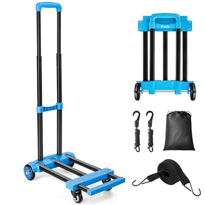 KEDSUM 290LB Folding Hand Truck, Portable Utility Cart with 4 Wheels, Blue - color: Blue 4-wheels