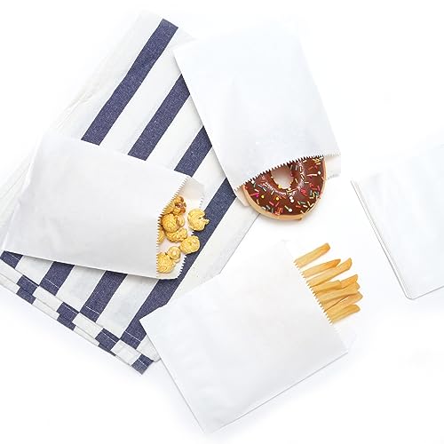 FOCCIUP 100 Pcs 5x7 Inches White Kraft Paper treat Bags Flat favor Gift bag for Party - color: White-5x7 Inch