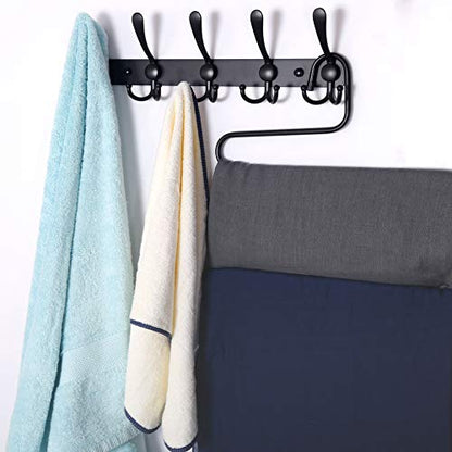 Dseap Coat Rack Wall Mounted - 5 Tri Hooks, Heavy Duty, Stainless Steel, Metal Coat Hook Rail for Coat Hat Towel Purse Robes Mudroom Bathroom Entryway (Black, 4 Packs) - color: Black, size: L:16" (2 Pcs) (Pack of 2)