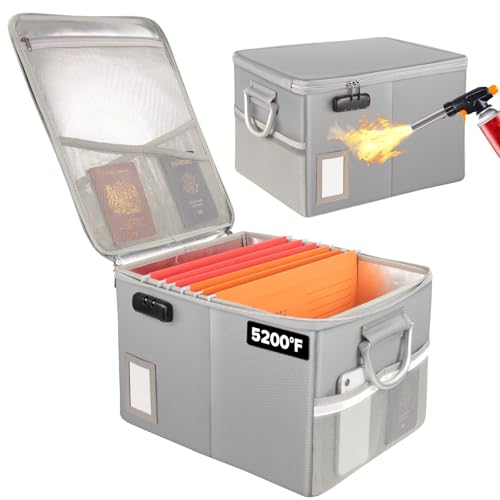 TOMKID 5200°F Fireproof Document Box, Fire Important Document Organizer with Lock, Upgraded Heat Insulated Filing Storage Cabinet Office Organization (5200°F Fireproof Box, Silver) - color: Silver-Upgrade