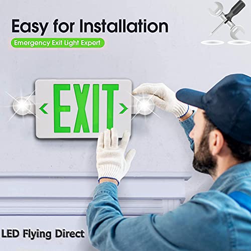 Green LED Exit Sign Emergency Lights with 2 Adjustable Head Lights, Green Letter Emergency Exit Lighting with Battery Backup, US Standard Double Sided ABS Fire Resistant UL 924 AC 120/277V (4-Pack) - color: 4-Pack