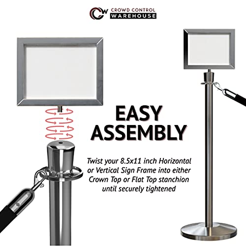 CCW Stanchion Kit, 2 Satin Stainless Steel Crown Top Posts - color: Gray Rope, size: Satin Steel posts with 1 Vertical Sign Frame
