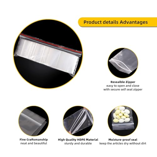 Clear Mini Plastic Zip Bags 1.5" x 2" by JINYONBAG, 400pcs Reusable Baggies for Pills, Jewelry, Coins, Candy - color: 400 Pask, size: 1.5” X 2”