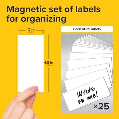 X-bet MAGNET Dry Erase Magnetic Labels, 2x4.5 (5x11cm), 25 pcs, White - color: White 2x4.5" 25 pcs