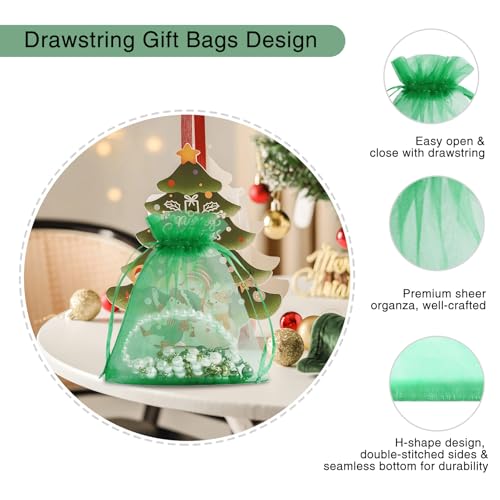 Wudygirl 100 PCS Organza Bags 3.9"x4.7" Gift Bags with Drawstring Green - color: Green, size: 3.9x4.7 IN