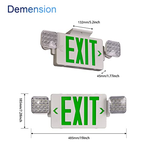 GZRUIYANG Exit Sign with Emergency Lights Green, LED Emergency Exit Light with Battery Backup, UL 924 Certified, AC 120/277V, Commercial Emergency Lights Combo for Business - 4 Pack - color: White Housing Green Letter, size: 4 Pack