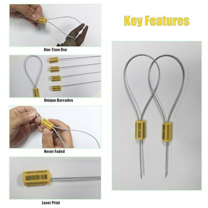 φ1.8mm x11.8" Yellow ISO17712 Certified Barcode Security Cable Seals (1000)