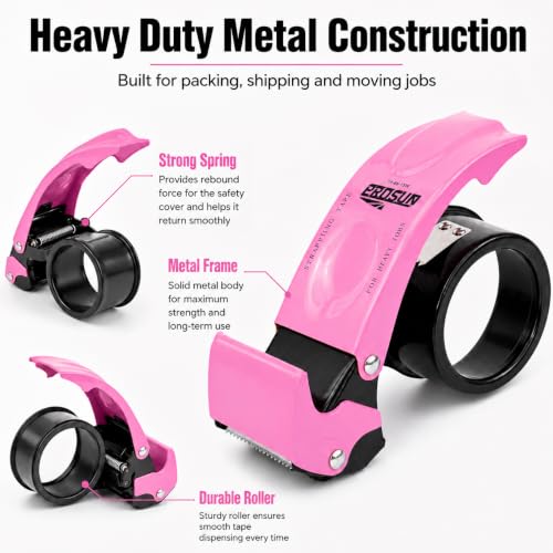2 Inch Packing Tape Dispenser with Safety Blade Cover, Pink