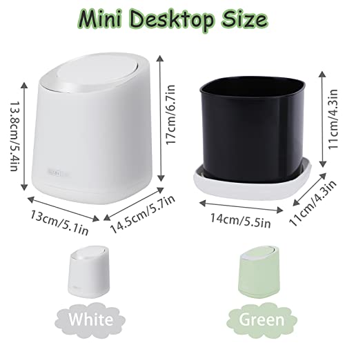 Mini Desktop Trash Can with 90 Trash Bags, Press-Type Countertop Wastebasket with Lid, Small Plastic Garbage Can for Bathroom Bedroom Living Room Dressing Table(White)