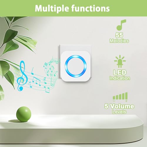SURFOU Wireless Doorbell 2 Buttons 2 Receivers, 1300ft, 55 Chimes 5 Vol