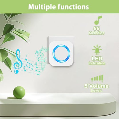 SURFOU Wireless Doorbell for Home, 2 Push Buttons & 1 Plug-in Receiver