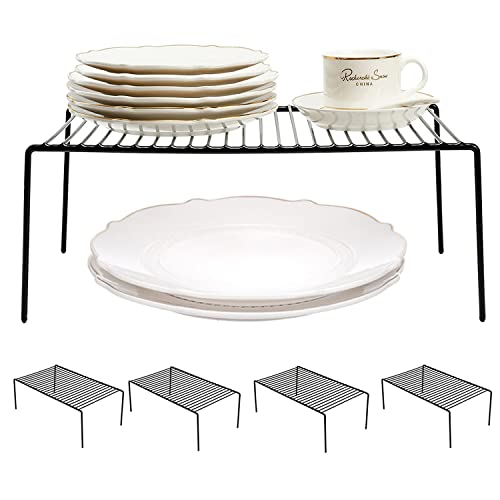 Kitchen Cabinet Shelf Organizer Set of 5, Large (15.7 x 9.4 inch) Metal Wire Pantry Storage Shelves, Dish Plate Racks for Cabinets, Freezer, Counter, Cupboard Organizers and Storage, Black - color: Black