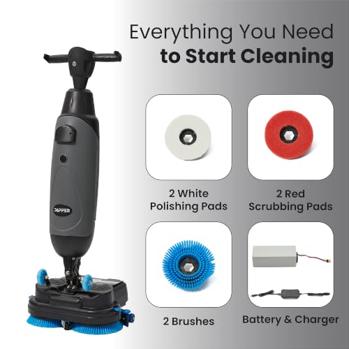 Battery Powered Portable Hand Held Walk Behind Floor Scrubber Machine 17" Cleaning Path, 17.5" Squeegee, 1.2 Gal Tank Up to 13,000 Sq. Ft./Hr.