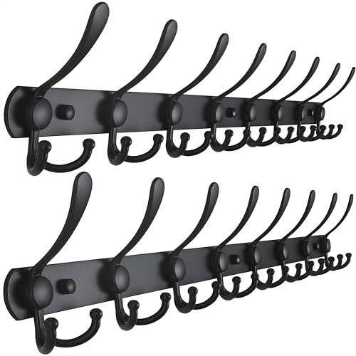 Dseap Coat Rack Wall Mount - 29.5” Long 8-Tri-Hooks Heavy Duty Coat Hanger Rail Wall Hooks for Hanging Coats Hats Clothing Clothes Purse Mudroom Entryway, Black, Pack of 2 - color: Black, size: L=29.5” (2 Pcs)