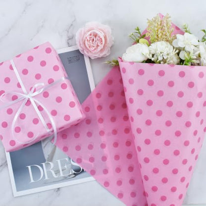BEISHIDA Pink Tissue Paper Bulk, Polka Dot Wrapping Tissue Paper for Gift Bags, 14 x 20 Inch Gift Wrap for Girls Party Princess Party Baby Birthday DIY Crafts,50 Sheets - color: dot50-hpink