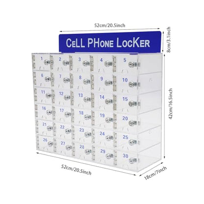 30 Slots Cell Phone Storage Box Clear Acrylic Wall-Mounted Cell Phone Lockers Storage Cabinet Bin with Door Locks for Classroom School Students Office Factory Employees - size: 30 Slots-Acrylic