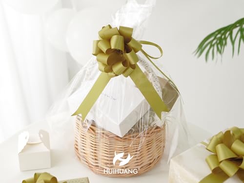 HUIHUANG Gold Christmas Bows for Gift Wrapping 12 PCS Gold Satin Pull Bows - color: Gold, size: 1 Pack (12 bows, 4 in x 8 in)